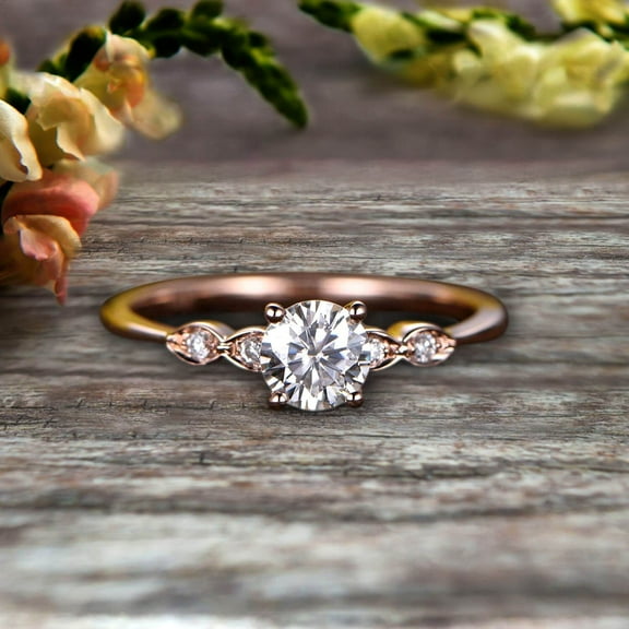 1.50 Carat Beautiful Round Moissanite Diamond Engagement Ring on 10k Rose Gold