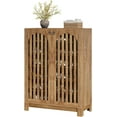 thumbnail image 4 of Oak Wooden Shoe Cabinet with Louver Doors, 6-Tier Entryway Shoe Rack Organizer, Adjustable Shelves, Storage for 24 Pairs, Living Room Bedroom, Anti-Tip Design, 4 of 7