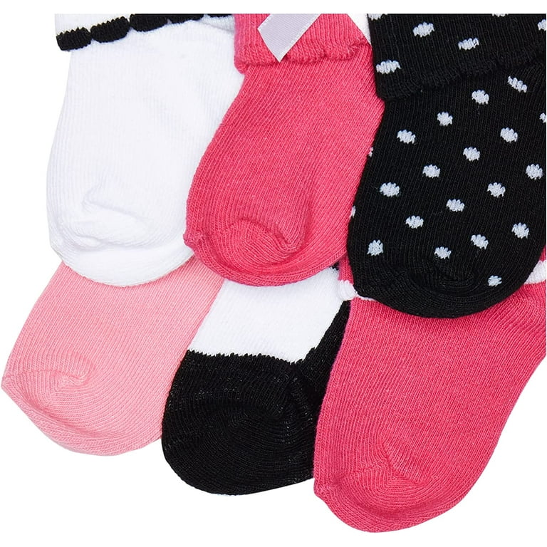 Luvable Friends Baby Girl Newborn and Baby Socks Set, Pink Black Shoes, 0-3  Months