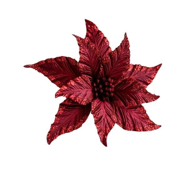 9.8" Poinsettia Artificial Flowers Gold Christmas Flower Decorations with Clips and Stems, Glitter Christmas Tree Ornaments for Xmas New Year Wedding Party