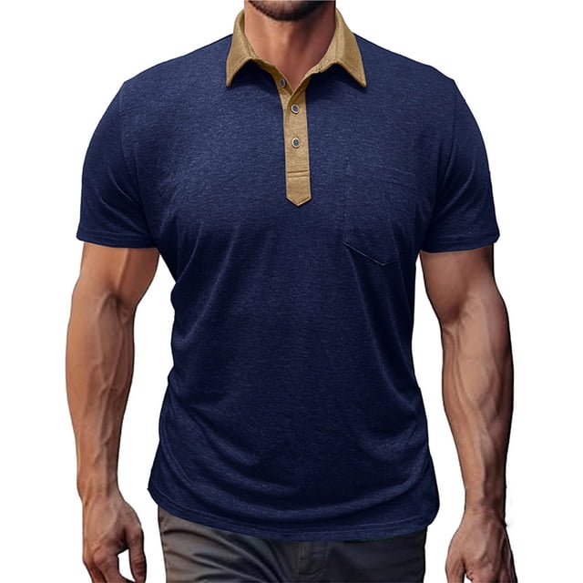 pstuiky Mangas cortas para hombre, Camiseta informal de color liso con botones y bolsillos para hombre camisetas de hombre l
