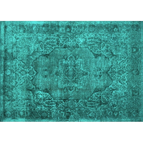 Ahgly Company Machine Washable Indoor Rectangle Abstract Turquoise Blue Contemporary Area Rugs, 4' x 6'