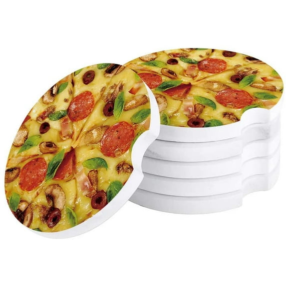FMSHPON Giant Pizza Burrito Set of 2 Car Coaster for Drinks, Absorbent Ceramic Stone Coasters Cup Mat with Cork Base for Home Kitchen Room Coffee Table Bar Decor