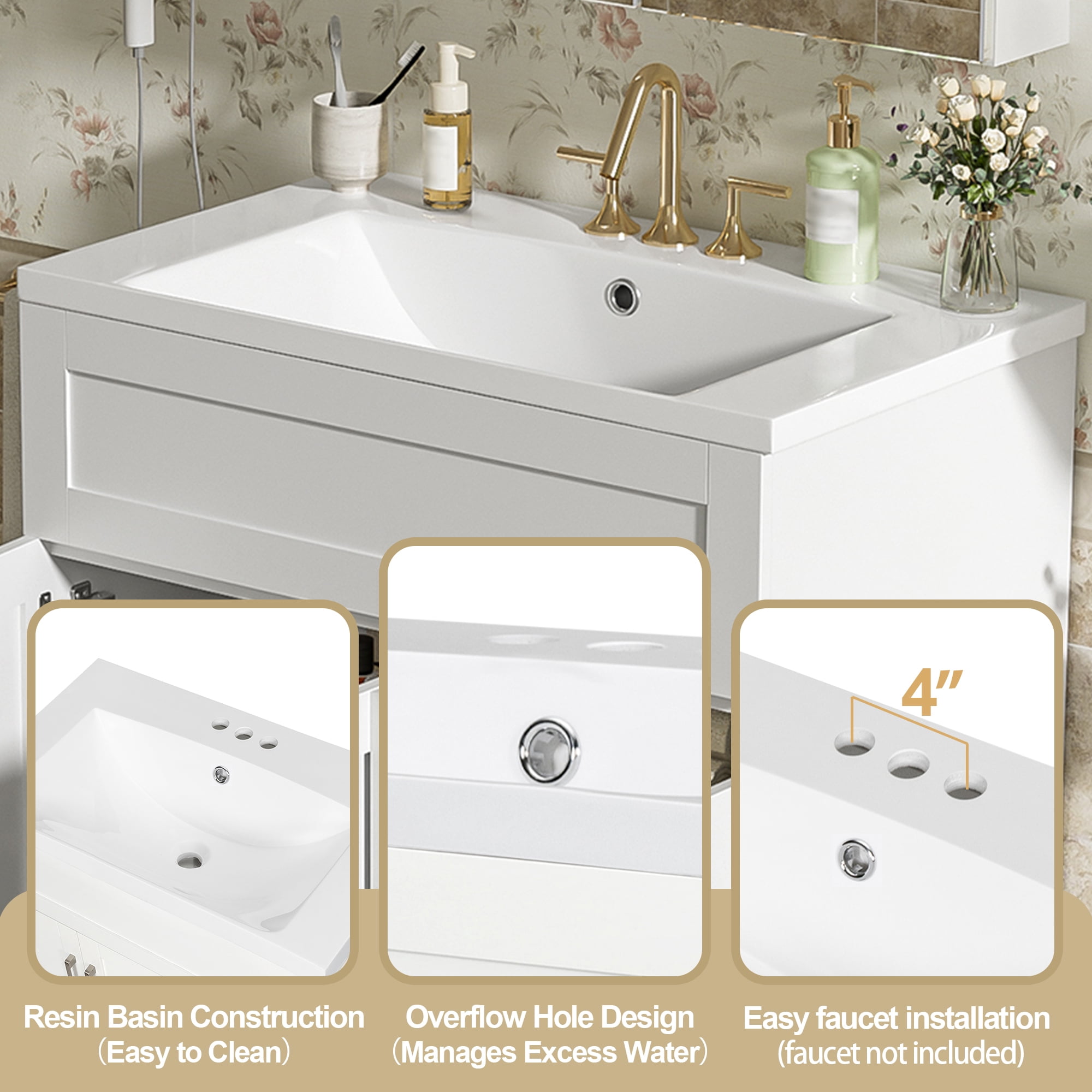 MODERNLUXE 30" Bathroom Vanity with Sink Combo,Freestanding Modern Bathroom Storage Cabinet with 2 Drawers, Adjustable Shelf & Soft Closing Doors,Solid Wood Vanity Cabinets, White