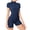 Navy, variant on Women's Short Sleeve Bodysuit Tummy Control Romper Spandex Workout Summer Casual Zip Up Leotard Coffee Small