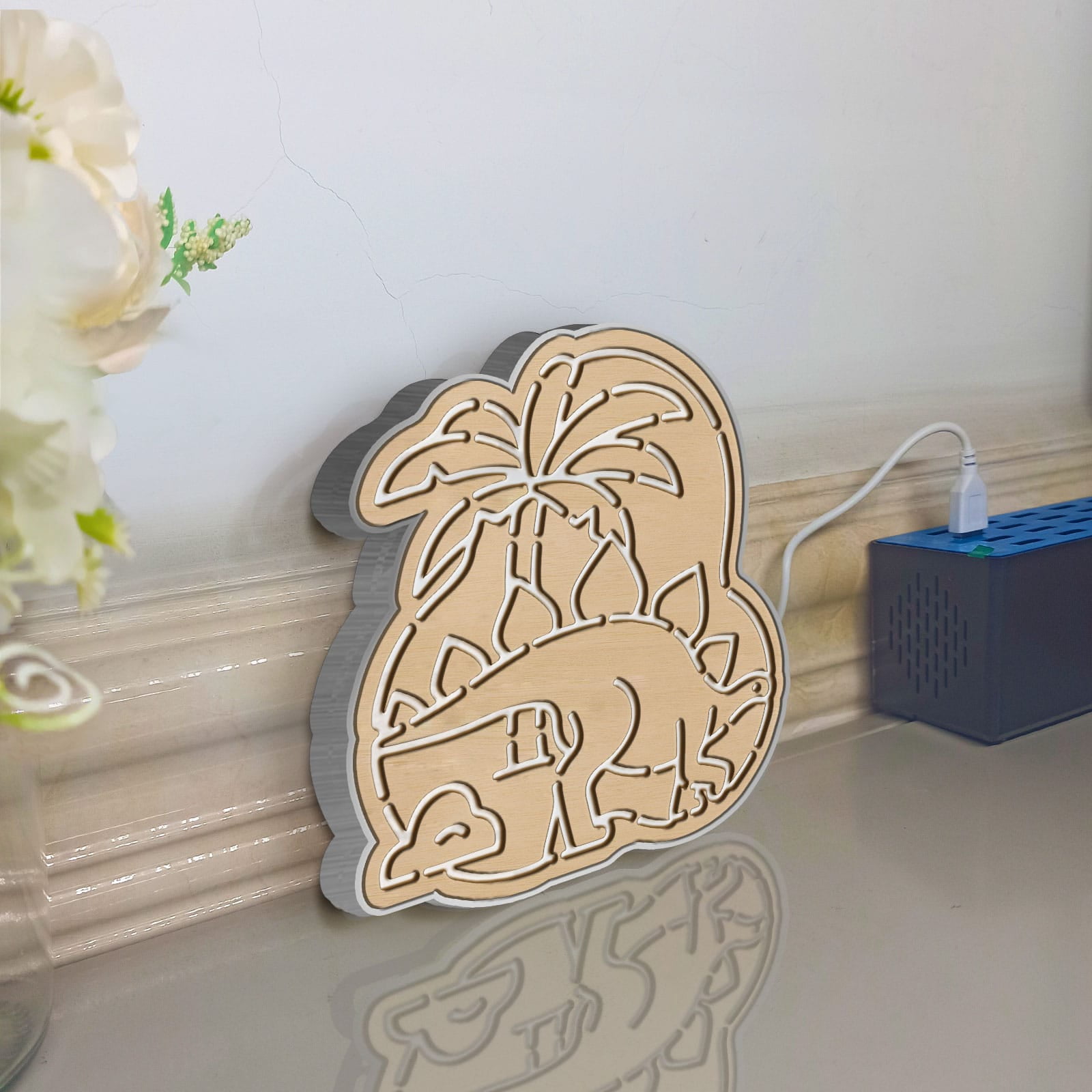 Dinosaur Led Light Box, Dimmable Neon-Like Light Signs USB Power for Wall Decor Bedroom Decoration, Color Flow Effect (WxH) 16"x16"