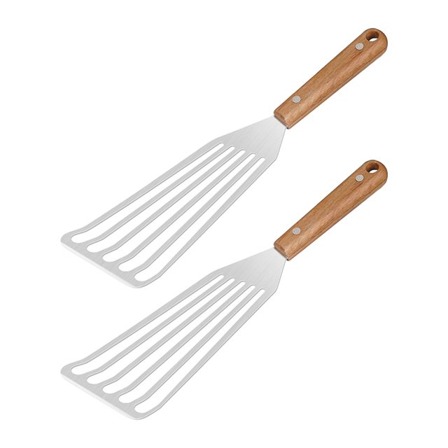 Aletas de mango suave y grande con borde giratorio para panqueques de barbacoa, cocinar huevos y carne. L mango de madera