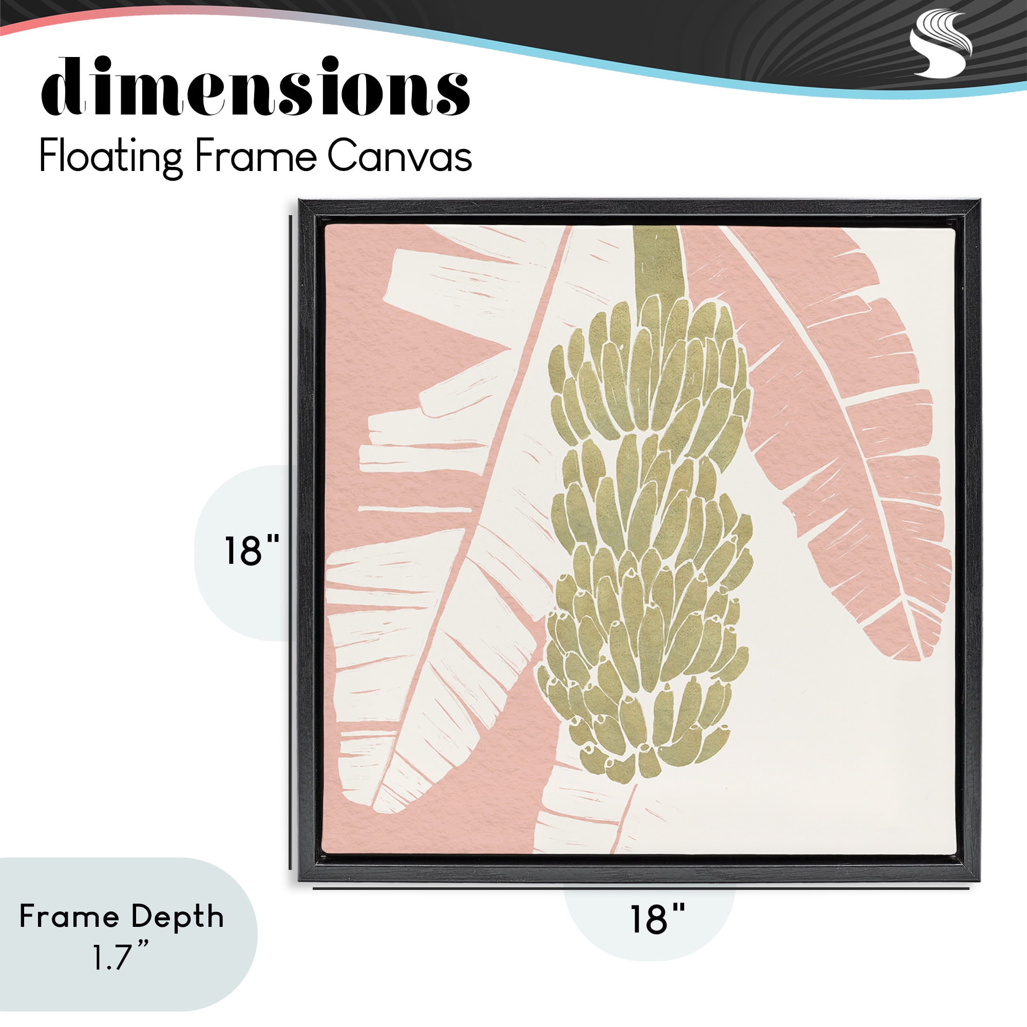 Stupell Industries Banana Bunch Amid Pink Leaves Black Framed Floater Canvas Wall Art, design by Yuyu Pont