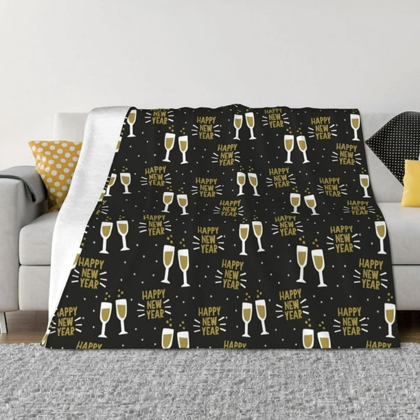 Fotbe Happy New Year Manta de Franela con Estampado, Manta Ultrasuave para Cama, Sofá, Auto, Hipoalergénica y Antibolitas-50"x40"
