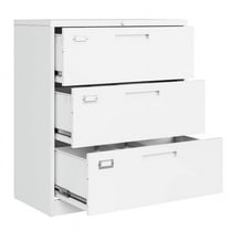 MIIIKO 3 Drawer Lateral File Cabinet with Lock, White Lateral Filing Cabinet for Legal/Letter A4 Size, Locking Wide File Cabinet for Home Office, Metal