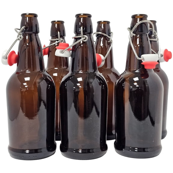 16oz Amber Glass Flip Top Beer Bottles with Swing Cap and Airtight Rubber Seal-6 Bottles