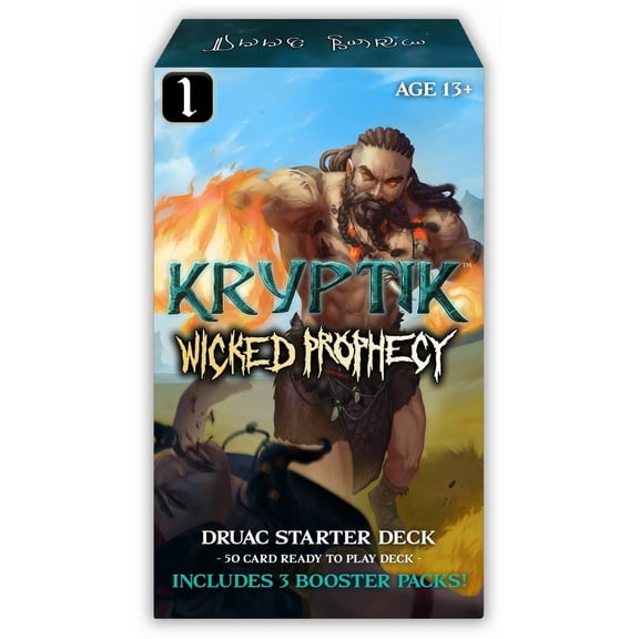 Kryptik TCG Wicked Prophecy Wave 1 Druac Starter Deck, 1-Pack, 50 Card Ready to Play, Includes 3 Booster Packs