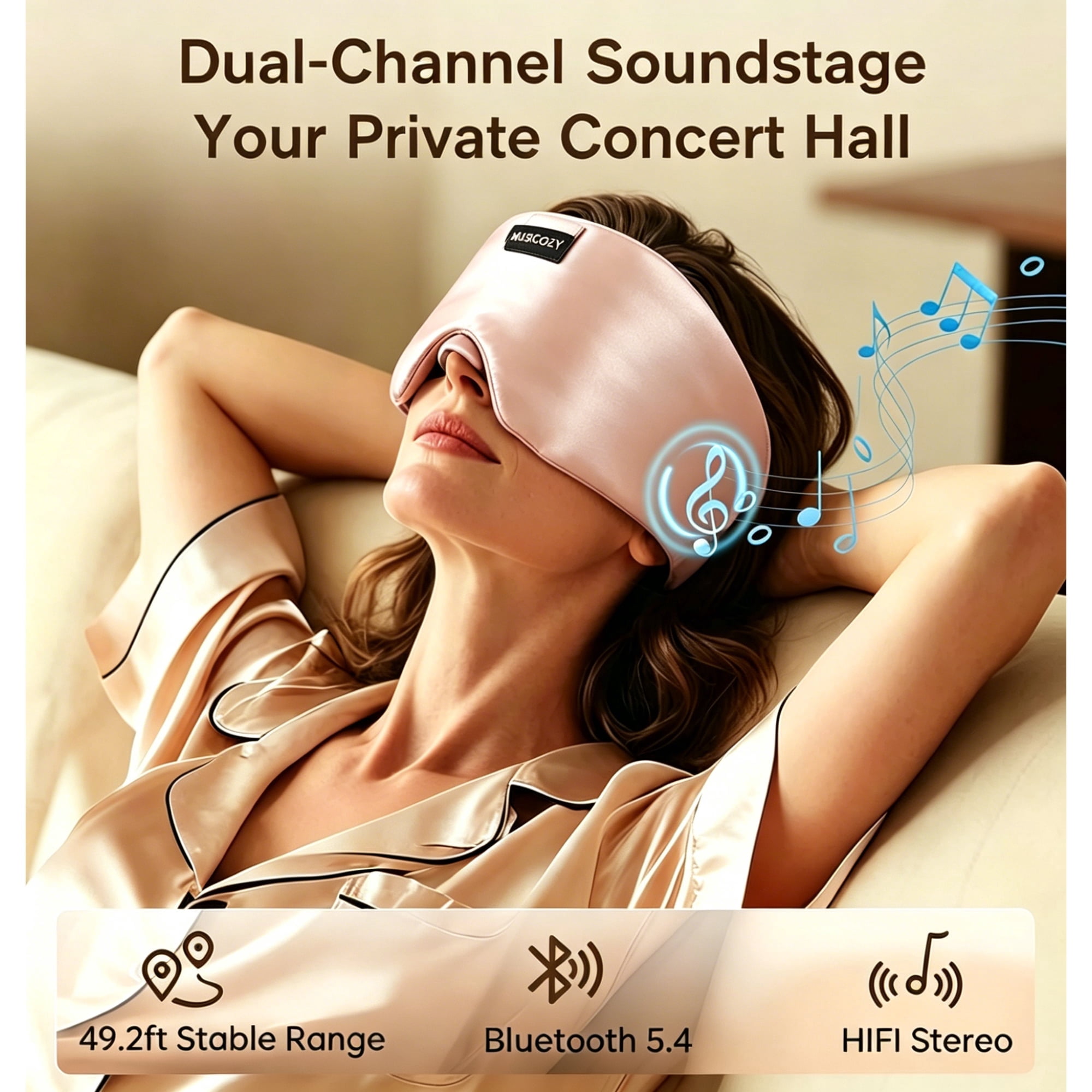 MUSICOZY 3D Sleep Mask with Bluetooth Headphones, Ice Silk Sleep Headphones with Bluetooth 5.4, Total Blackout Eye Mask for Sleeping, Sleep Soft Mask for Women Men, All Night Sleep, Travel Gift