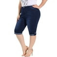 thumbnail image 4 of Unique Bargains Women's Plus Size Outfits Skinny Stretch Jeans Capri at Knee Denim Shorts Dark Blue 3X, 4 of 7