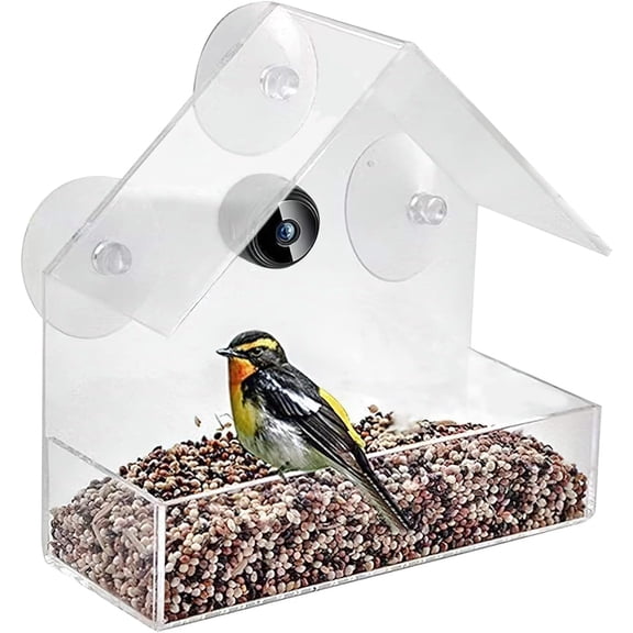 Smart Bird Feeder with Camera Window Bird Feeder with 1080P Night Version Camera, Hanging Wild Bird Feeder House for Outside Wild Birds for Birds Lover