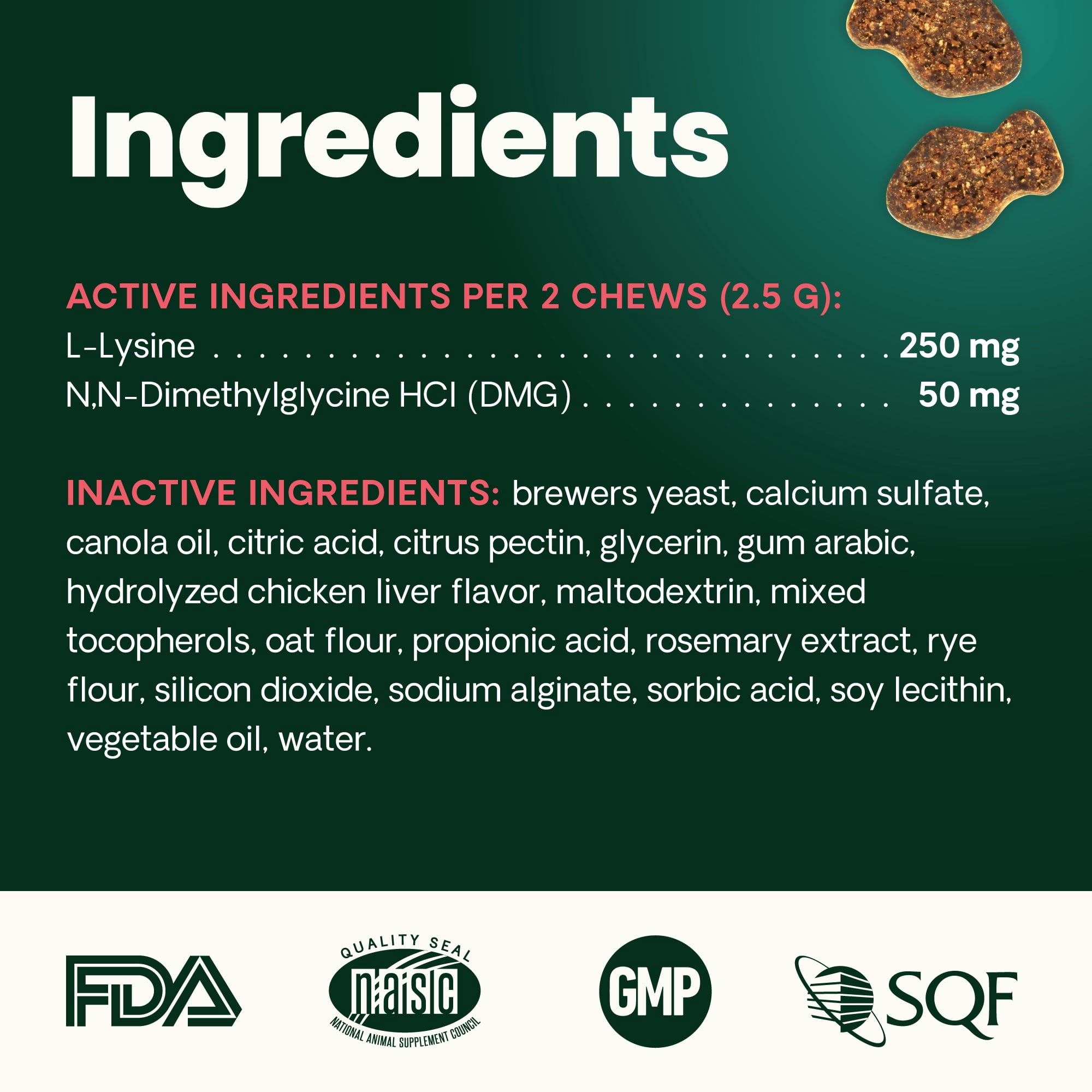 VetriScience Immune Support L-lysine Supplement Chews for Cats, Chicken Flavor, 60 Count Jar