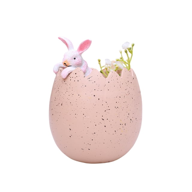 Decoración de huevo de Pascua, lindo conejo de resina en cáscaras de huevo, figuras para decoración del hogar Rosa