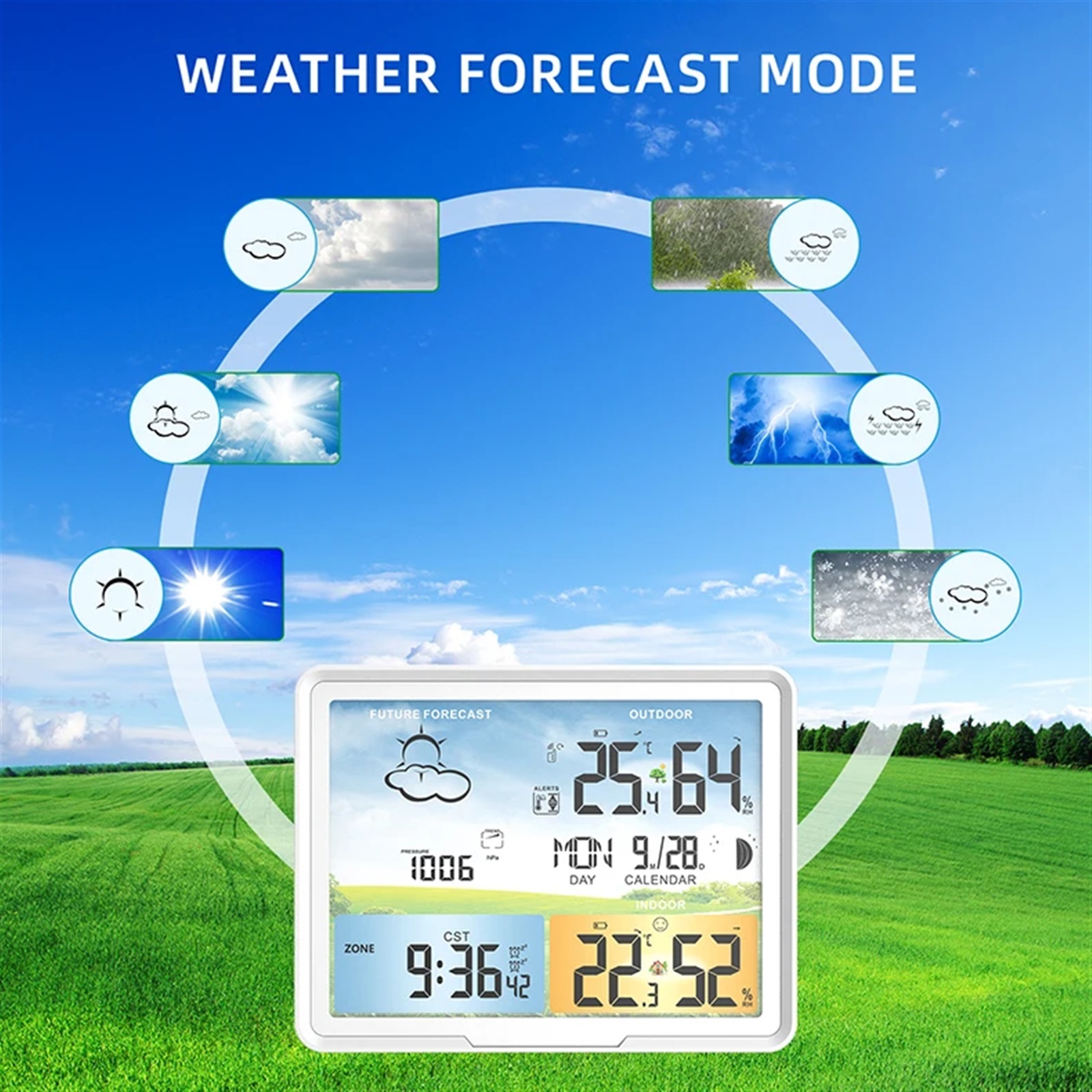 Weather Station Indoor Outdoor Digital Forecast Calendars Clocks Hygrometer Humidity Temperature Display Sensor PT20A ,Excellent Visual Experience