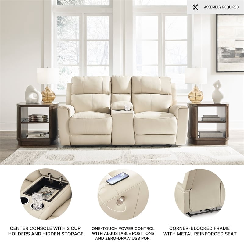 Signature Design by Ashley Dahlmoore Beige Power Reclining Loveseat with Console