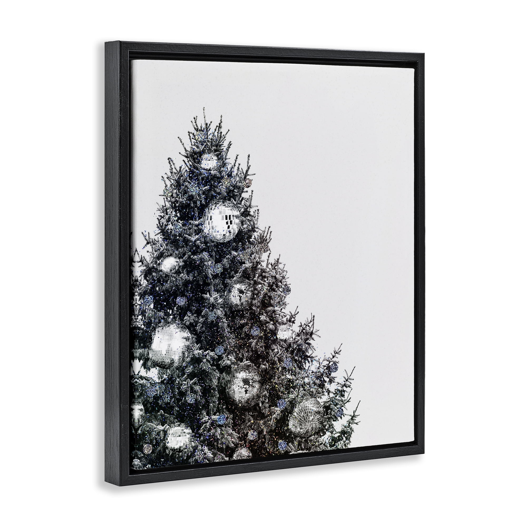 Stupell Industries Disco Ornaments on Tree Holiday Painting Black Floater Framed Art Print Wall Art, 17 x 21