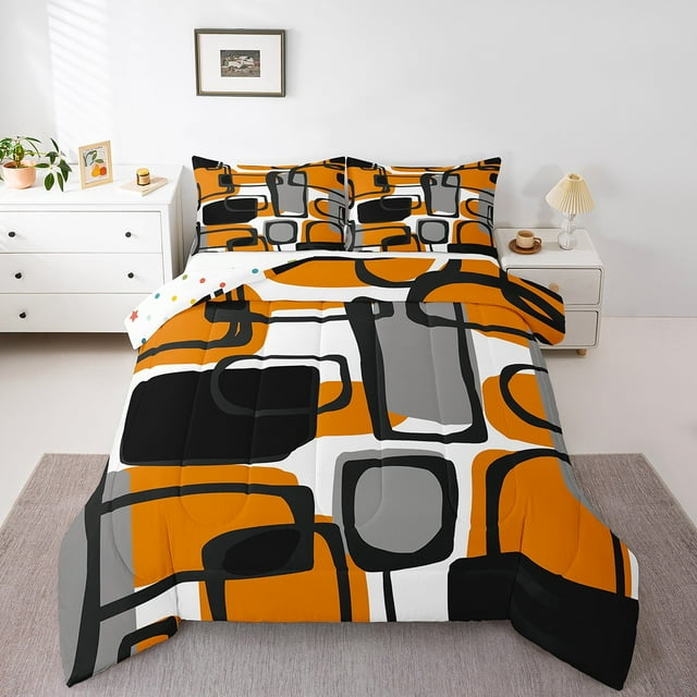 Erosebridal Geometric Sqare Bedding King Comforter Set,Abstract Artwork Bedding Sets King with Comforter,Rectangle Decor,Reversible,Lightweight,3-Piece