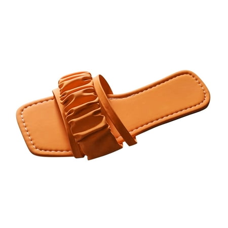 

Black Sandals Women Comfortable Summer Fashion Solid Color Pleated Leather Open Toe Flat Slipper Shoes For Women Sneakers