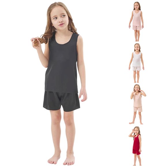 FYDUU Girls Pajamas Stylish Sleeveless Tank Tops and Shorts Summer Sleepwear Outfit for Kids Nightwear 2 Piece Pajama Sets 9-10 Years