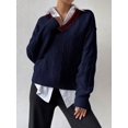 thumbnail image 5 of Women Chunky Knit Long‑Sleeve Sweater With Striped Trim and Dropped Shoulder, 5 of 6