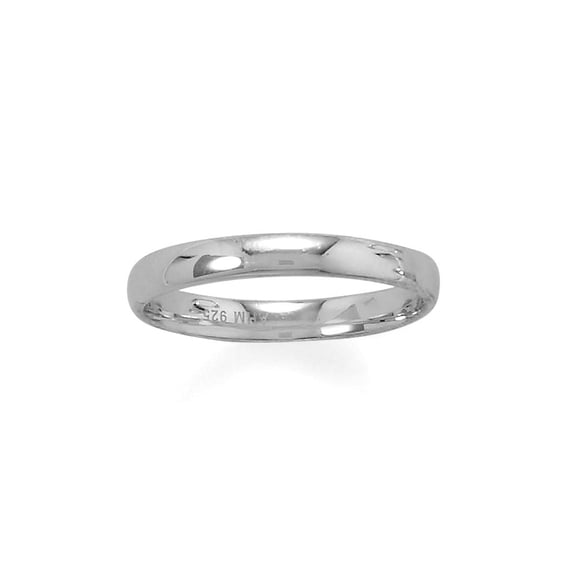 925 Sterling Silver Rhodium Plated 3mm Band 3mm Size 11 Ring for Women and Men - In Sterling Silver