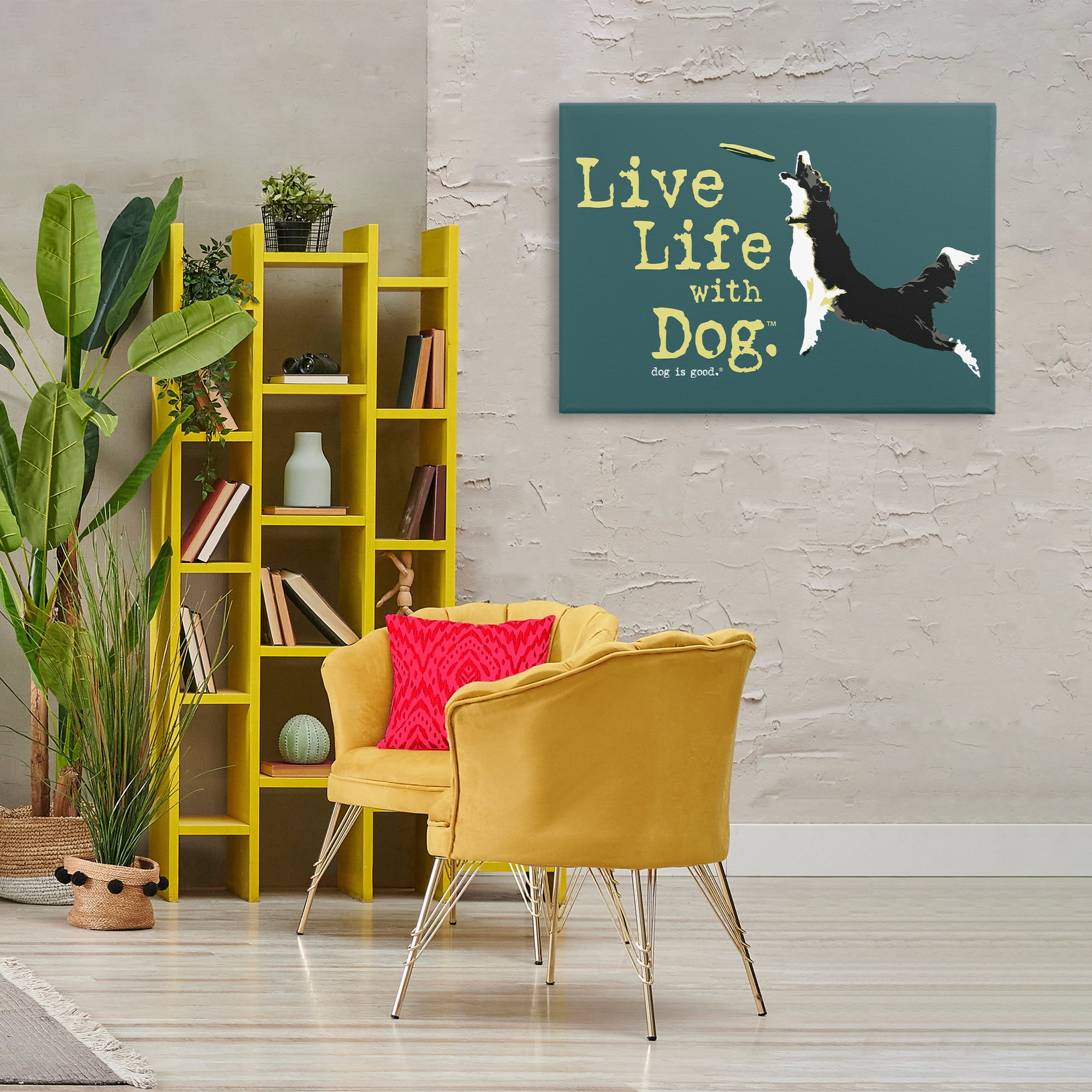 Stupell Industries Dog Playing Fetch Phrase Animals Painting Wrapped Canvas Art Print Wall Art, 36 x 24