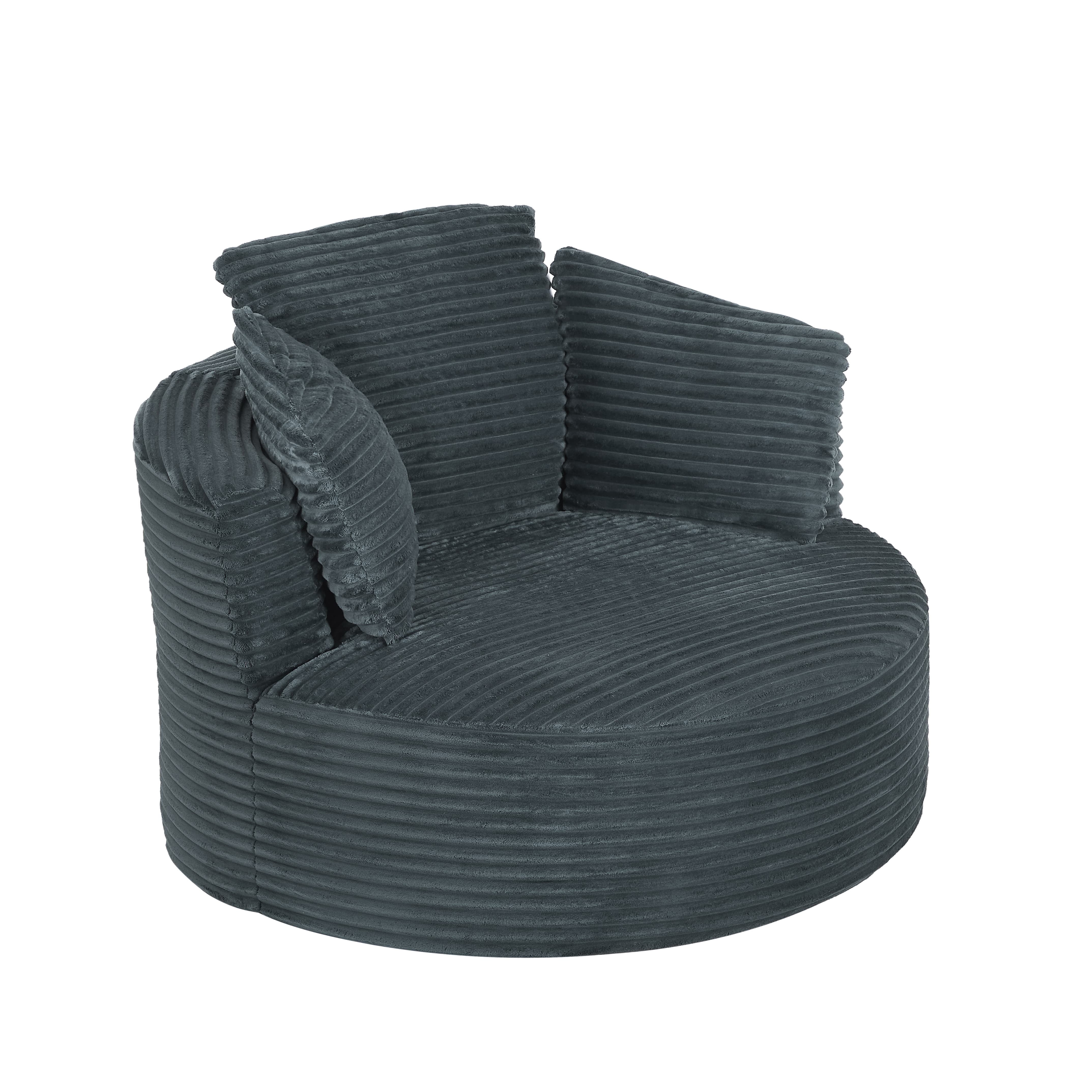 Aukfa Modern Corduroy Round Accent Chair, Compressible Chaise Lounge for Living Room & Bedroom, No Assembly,Dark Gray