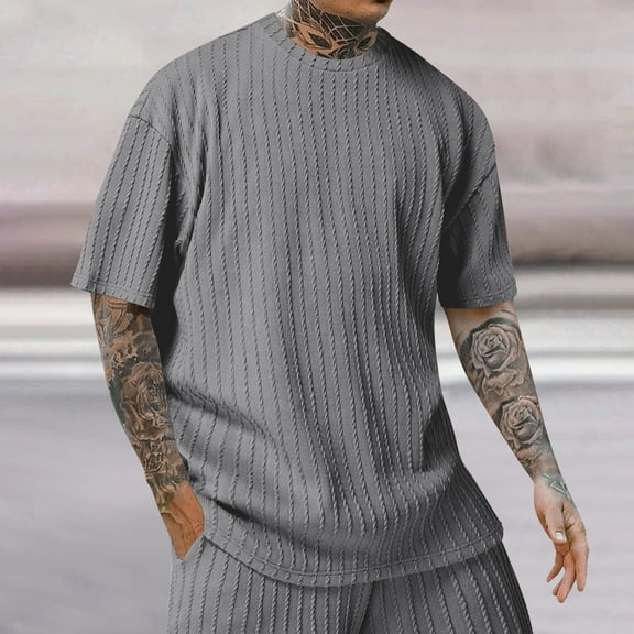 PNTUTB Short Sleeved Shirts for Men Solid Color Casual Comfortable Round Neck Pullover Tops