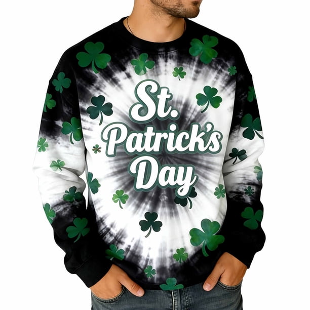 Camiseta de Cuello de Tripulación de Manga Larga de los Hombres de San Patricio Día de Impresión, sin Capucha