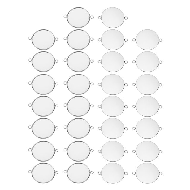 Unique Bargains Plateaux Pendentifs, Lot de 30 Plateaux Ronds en Acier Inoxydable 316 de 30mm Base Pendentifs avec 2 Anneaux