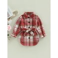 thumbnail image 2 of Bagilaanoe Little Girls Shirt Jacket Plaid Long Sleeve Lapel Button Shacket Coat with Belt 2T 3T 4T 5T 6T 7T Kids Fall Casual Outwear, 2 of 8