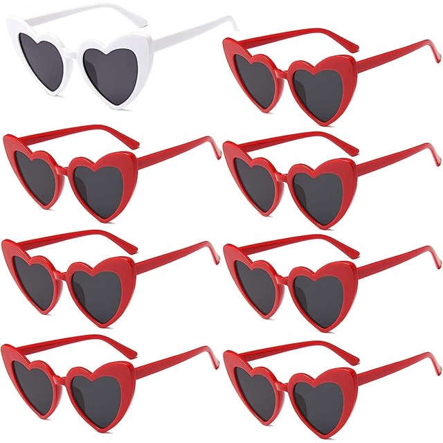 Gafas de sol con forma de corazón para mujeres y hombres, gafas de sol sin montura en forma de corazón para niños, recuerdo de fiesta de novia, blanco + 7 rojo esquí esquí Gafas de esquí