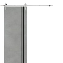 Sturdy Barn Door 42 x 96 inches | Planum 0011 Concrete with Frosted Glass | Stainless Steel 8FT Rail Hangers Heavy Set | Solid Panel Interior Doors