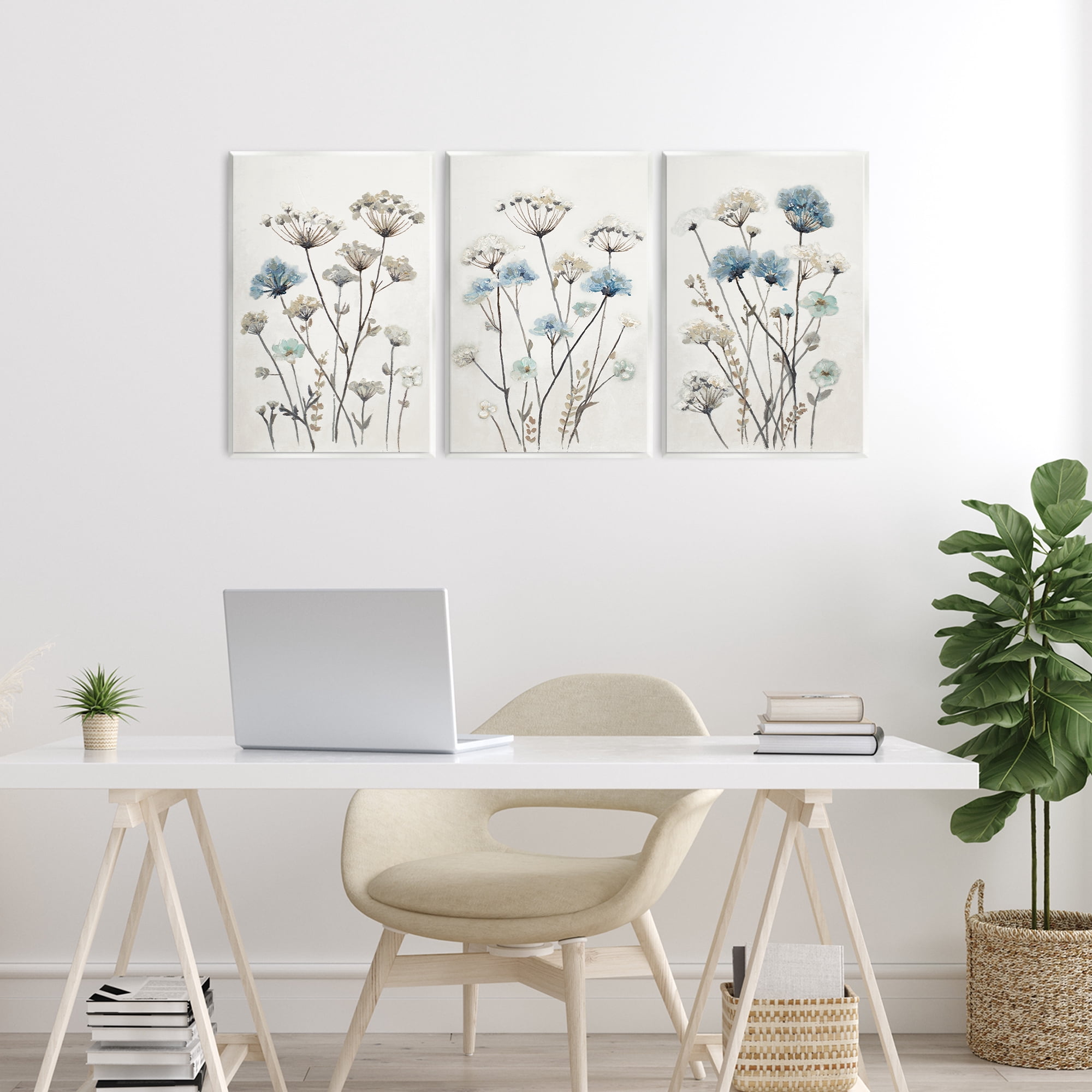 Stupell Industries Neutral & Blue Garden 3 Piece Wall Plaque Art Set, design by Patricia Pinto