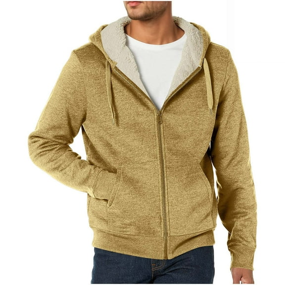 KHONTS,Men's Sherpa Lined Full Zip Oversized Hoodies Cozy Long Sleeve Hooded Sweatshirts Fall Winter Fashion Warm Outwears with Pockets Yellow XL