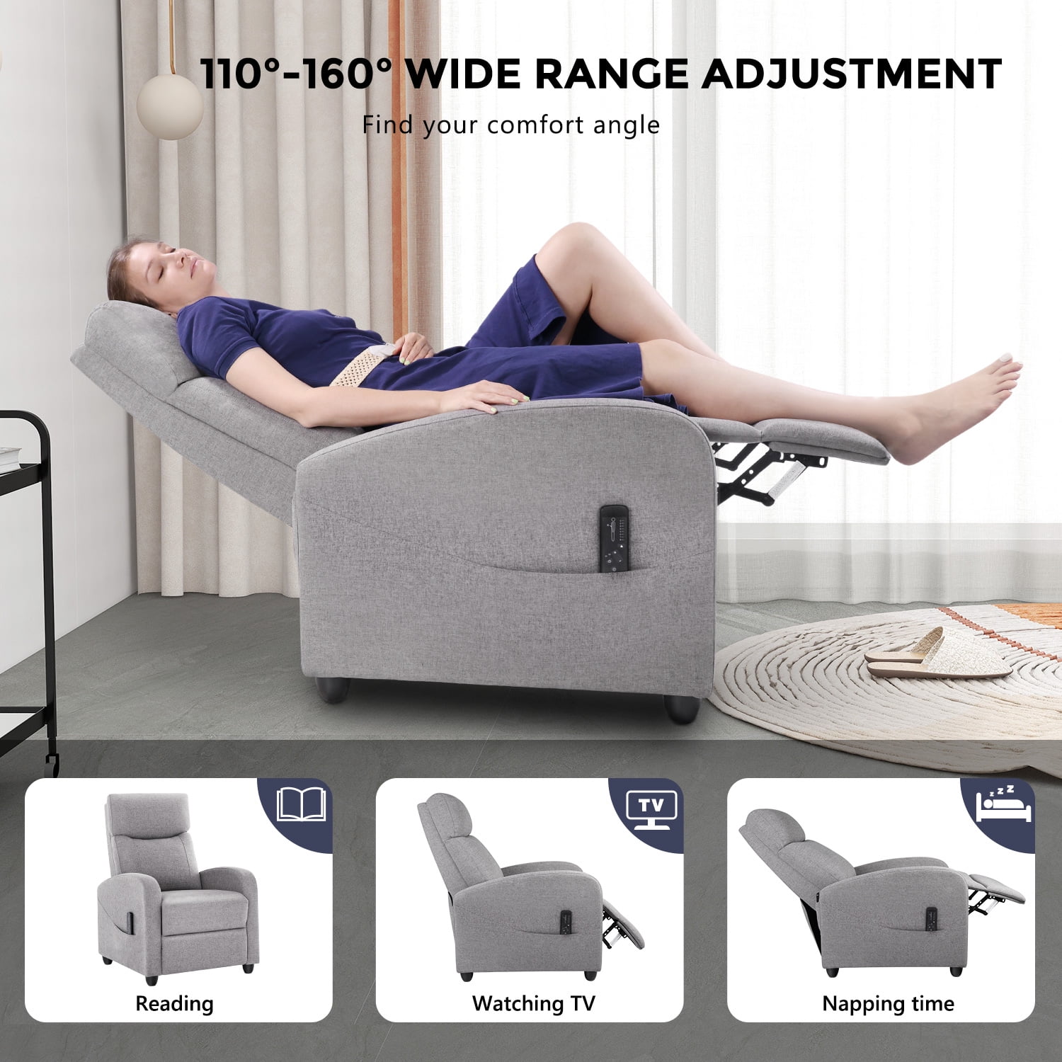 CONCETTA Massage Recliner Chair for Adults, Adjustable Home Theater Seating with Lumbar Support, Small Recliners for Small Spaces, Dark Grey