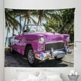 thumbnail image 1 of Car Tapestry, Cuba Concept Scenery Picture of Pinkish Classic Automobile on Seaside Palms, Fabric Wall Hanging Decor for Bedroom Living Room Dorm, 5 Sizes, Pale Purple Green Dust, by Ambesonne, 1 of 1