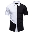 thumbnail image 3 of Men's Casual Button Down Shirt Patchwork Turndown Collar Short Sleeve Breathable Quick Dry Polyester Blend Stretch for Daily Work Vacation Streetwear | Zenithor,White S, 3 of 9