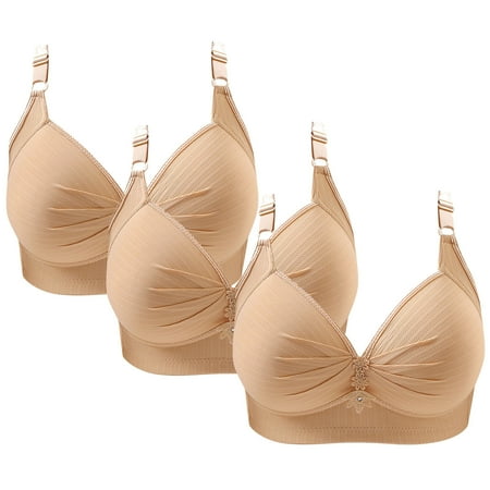 Brondbend Underoutfit Bras for Women 3pcs Push Up Wireless Full Coverage Adjustable Straps Large Size Liftup Everyday Bras Breathable Slim Fit Underoutfit Bra for Casual Summer Saving Beige S