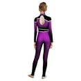 thumbnail image 2 of TiaoBug Girls Full Body Unitard Long Sleeve Gymnastics Leotard Rhinestones Patchwork Ballet Dance Costume Purple 6, 2 of 5
