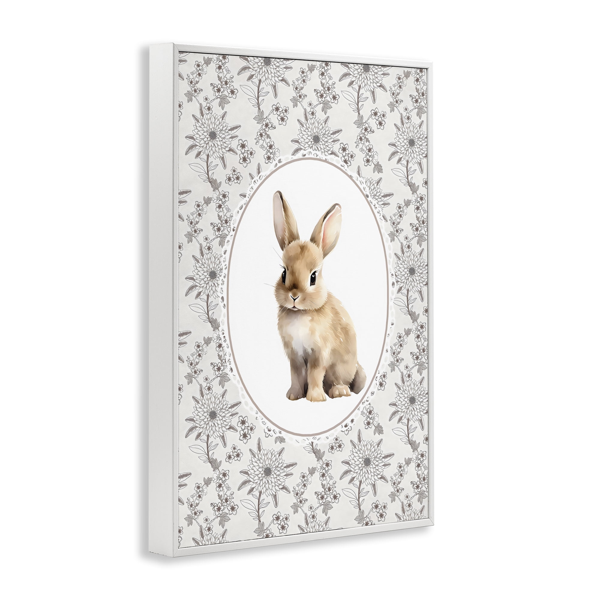Stupell Industries Mauve Botanical Bunny White Framed Giclee Art, design by Ink Drop Loft