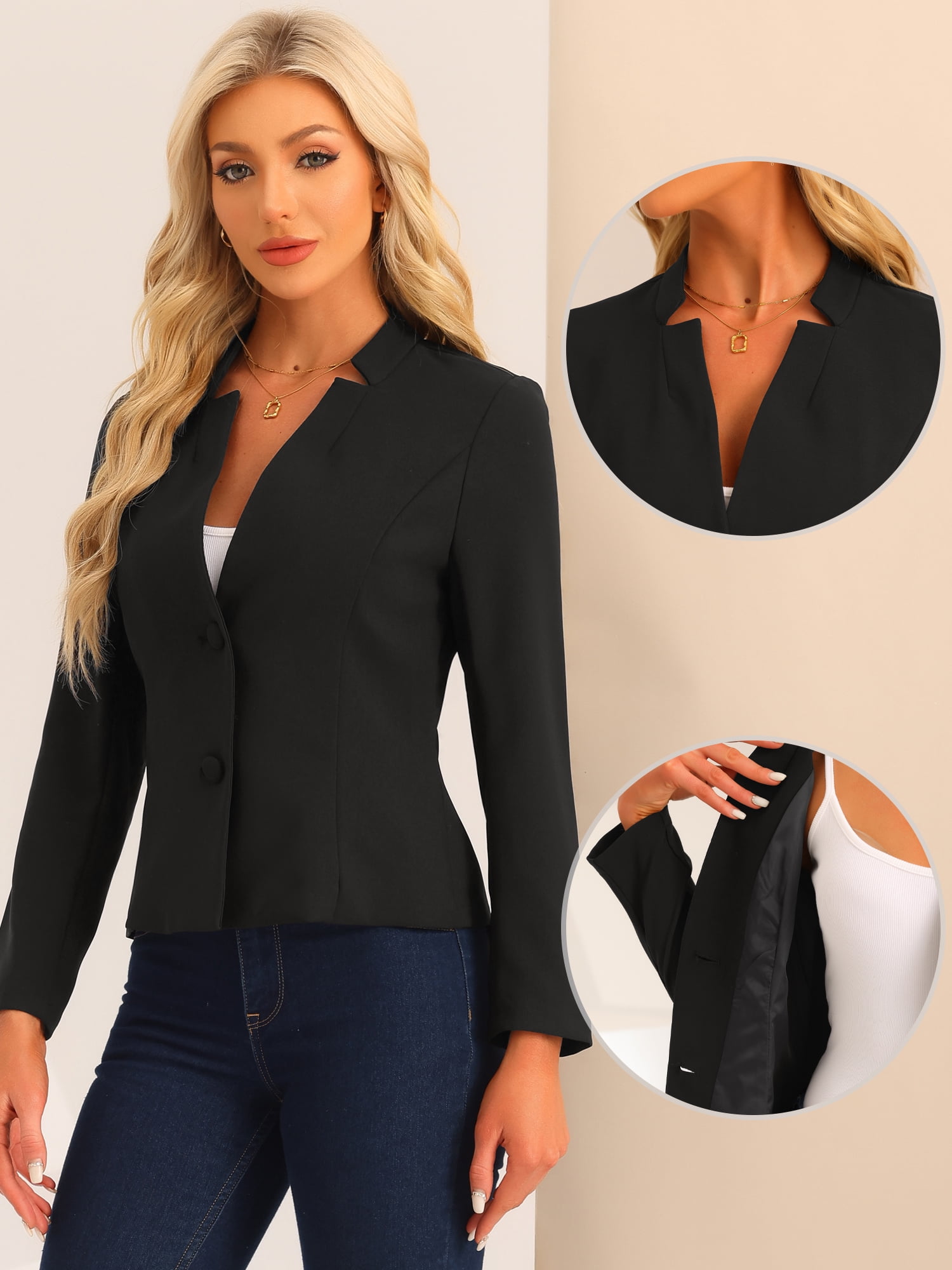DARING DIVA Women's Long Sleeve Suit Office Notched Collar Blazers S Black