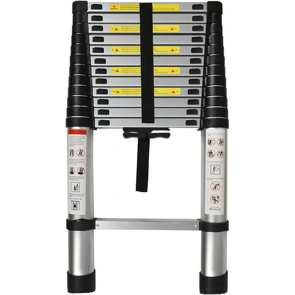 Folding Telescoping Ladder, Aluminum Extendable Ladder 14.5FT, One Button Retraction Multi-Use, 330 Lb Capacity