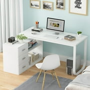 MONSLIPA L Shaped Desk with Storage Shelf and 3 Drawers, 55 Home Office Corner Office Writing Desk Study Workstation Table, White
