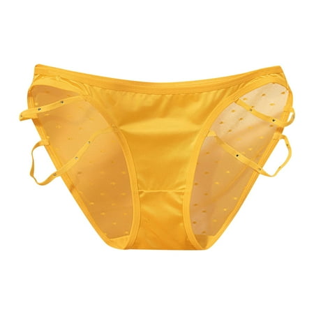 vigerkar Womens Panties Mesh Lace Briefs Underwear Low Rise Plus Size Panty Silky Tactile Touch Seamless Panties Yellow  M
