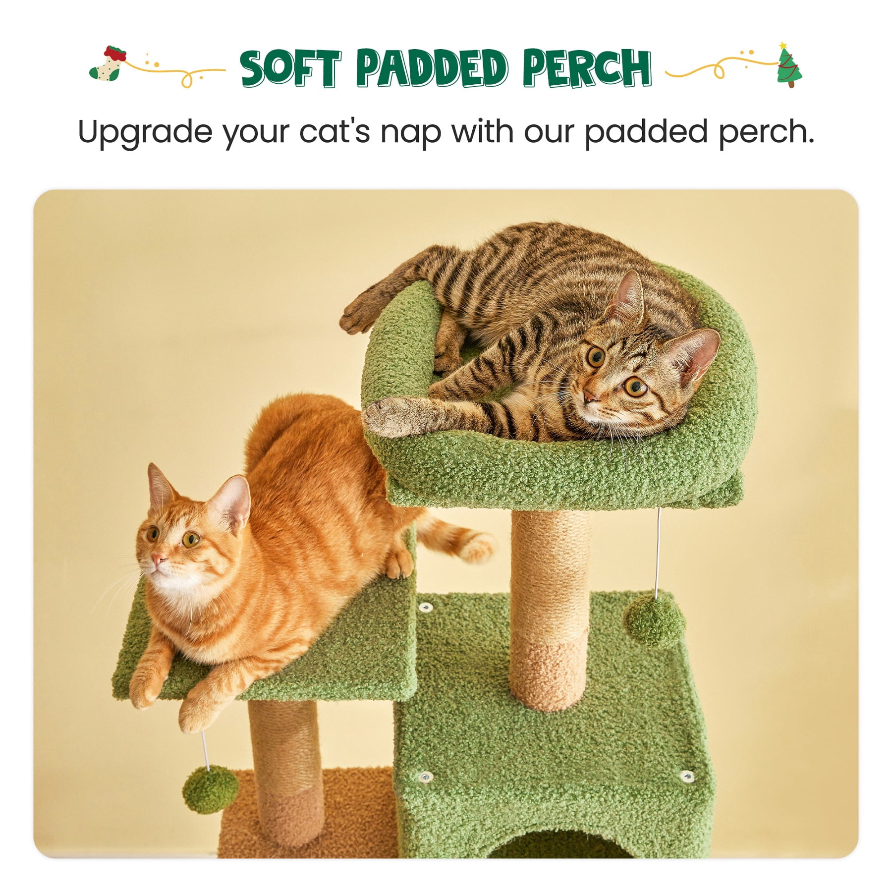 MWPO 63.8" Multi-Level Cat Tree with Condo and Scratching Post Tower, Green